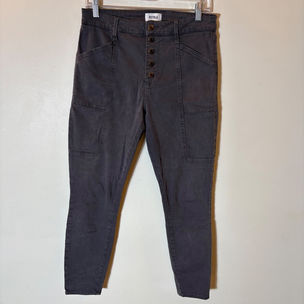 Pistola High Rise Button Fly Utility Skinny Pants Charcoal Grey Size 29